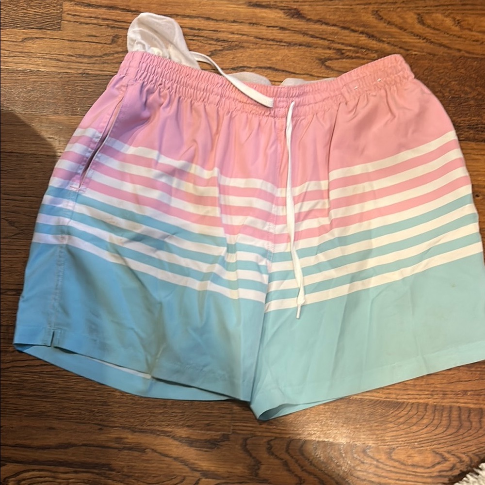 Chubbies Pink and Blue Swim Trunks Gradient Design
